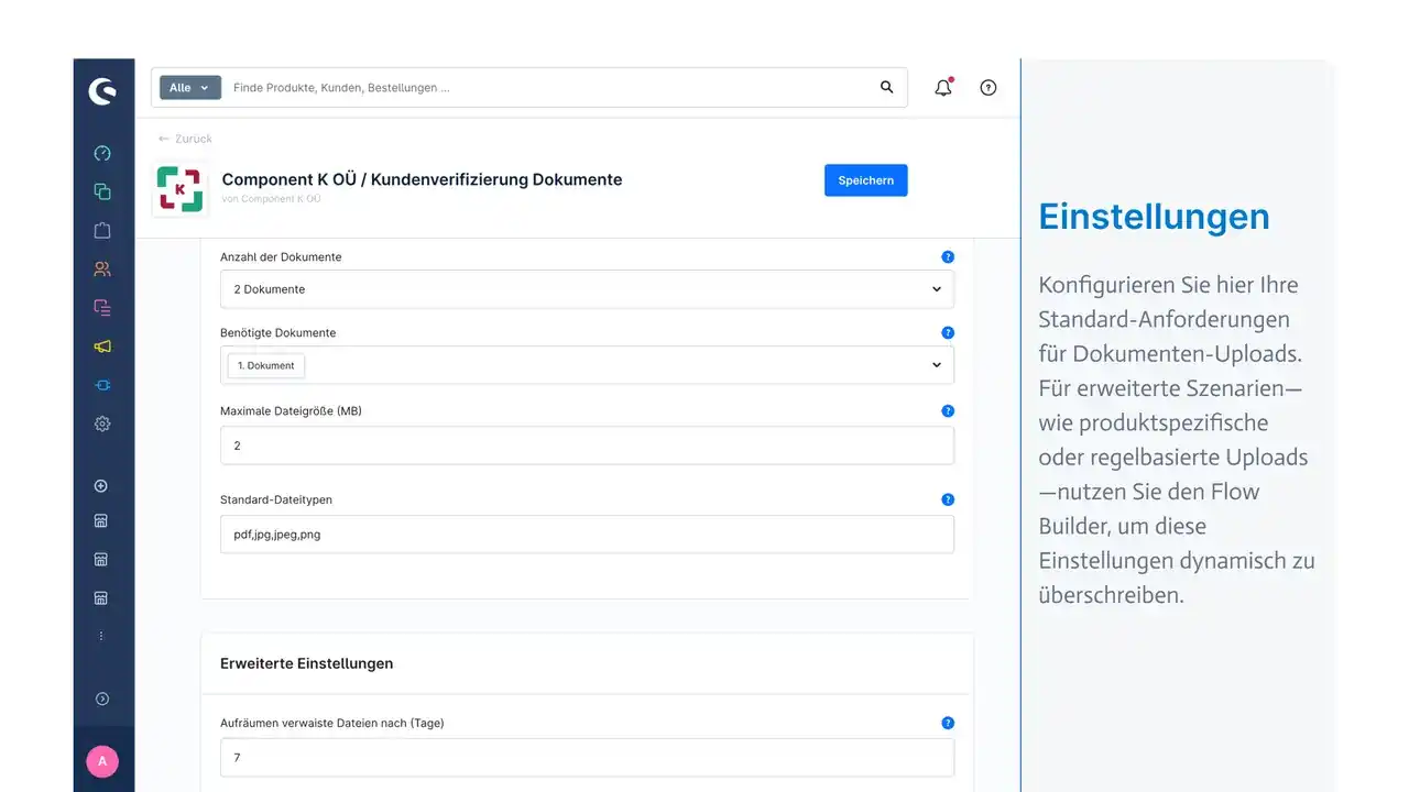 Plugin-Einstellungen für Dokumenten-Uploads